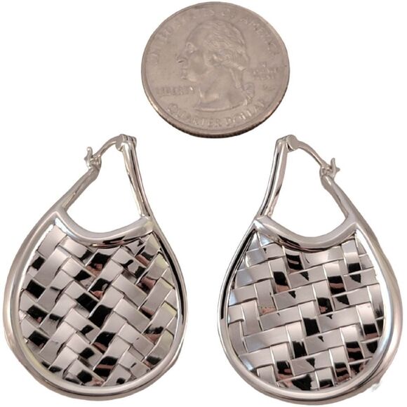 ELLE Sterling Silver Modern Weave Closed Hoop Earrings NWOT - Picture 3 of 8